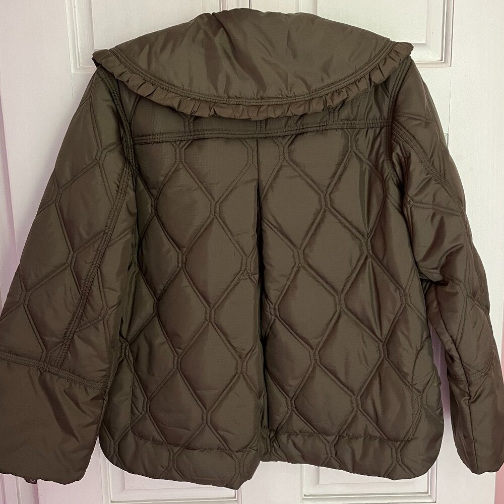 Ganni Ripstop Recycled Quilted Oversized Ruffle Collared Jacket - Kalamata - Picture 6 of 13